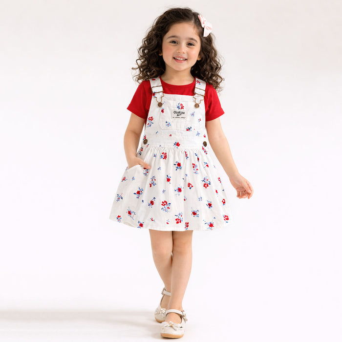 OSK Girl White Flowers Printed Dungaree