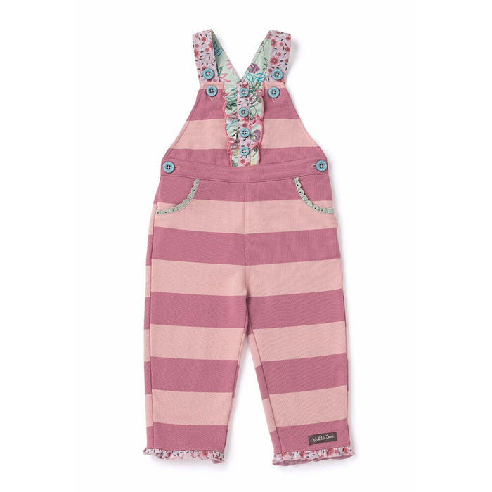 Girls Pink and Peach Lining Floral Straped Dungaree