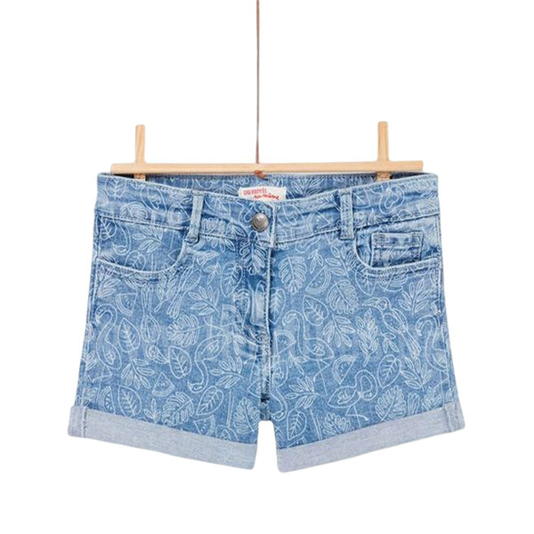 DP Denim Shorts For Girls With Jungle Print - TinyTikes.pk