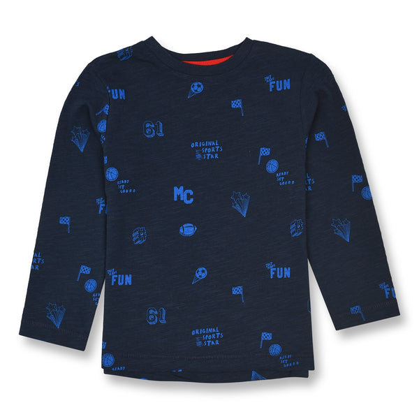 Boy Navy Blue With Sport Star Printed Jersey T-Shirt