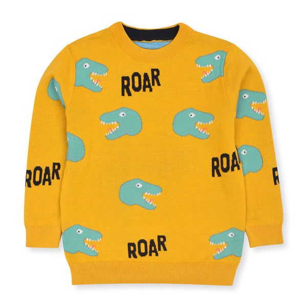 MC Boy Yellow With Sea Green Dino Roar Sweater