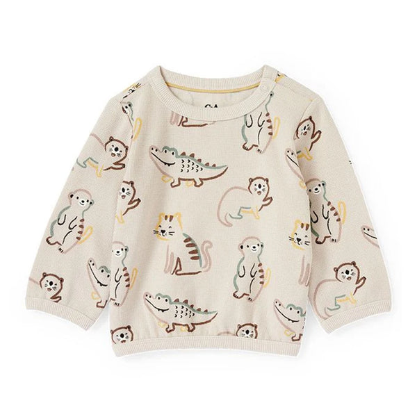 CA Boy Cream Color Animals Printed Full Sleeves Thermal Shirt