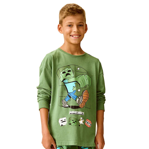 MINE CRAFT Boy Green Zombie Printed Full Sleeve T-Shirt