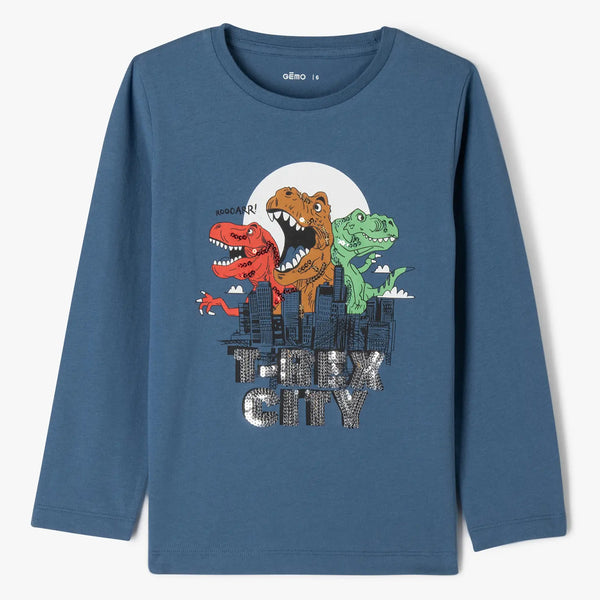 GMO Boy Blue Sequence Dino Printed Full Sleeve Shirt