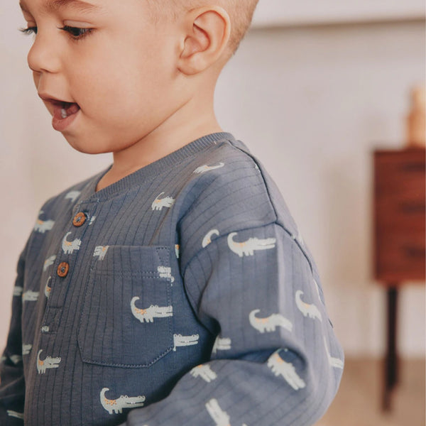 NXT Boy Green Crocodile Printed Thermal Shirt