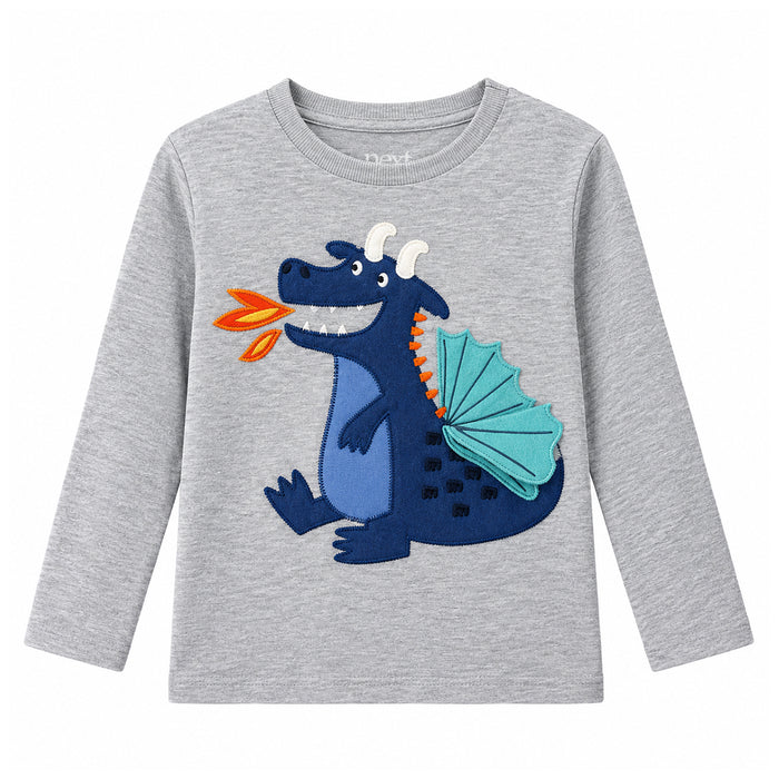 NXT Boy Grey Blue Dragon Embroidery Full Sleeves Shirt