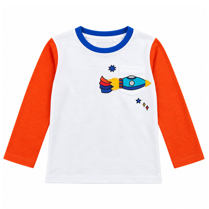 NXT Boys White & Orange Rocket Print Full Sleeve Shirt