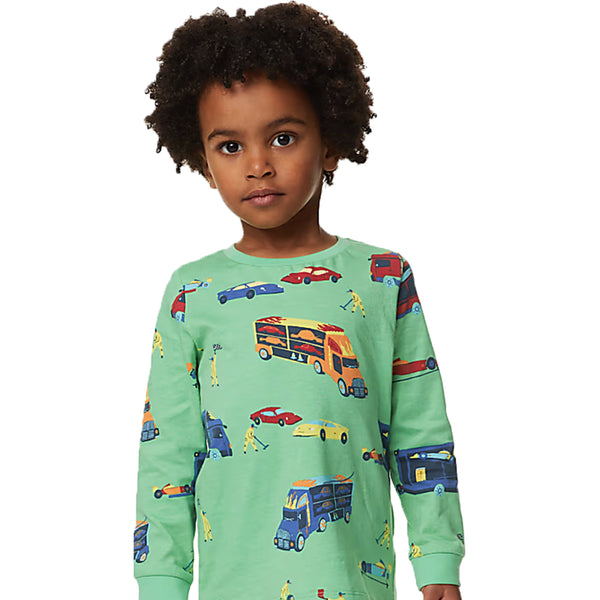 MS Boy Green Cars Printed Full Sleeves Shirt