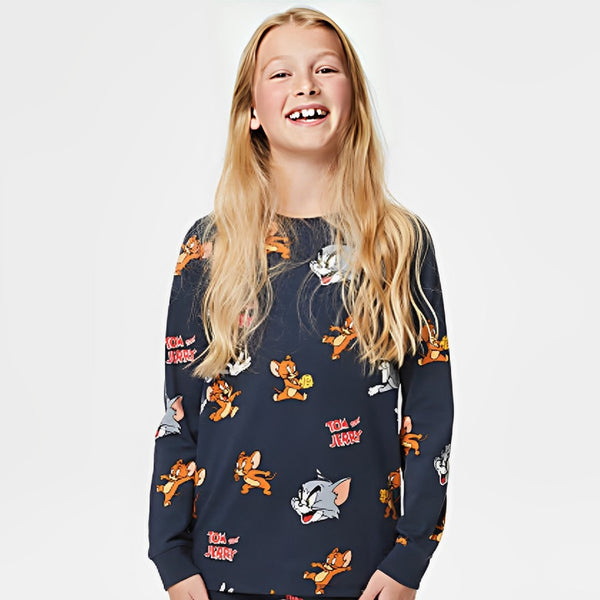 MS Navy Blue Tom And Jerry Printed Full Sleeves Shirt