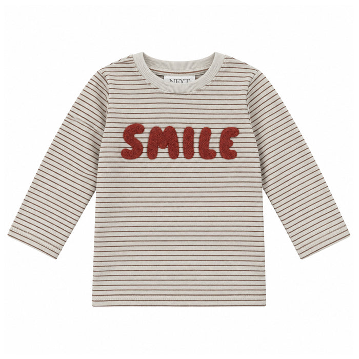 NXT Off-white Brown Lining Smile Embossed Full Sleeves Shirt