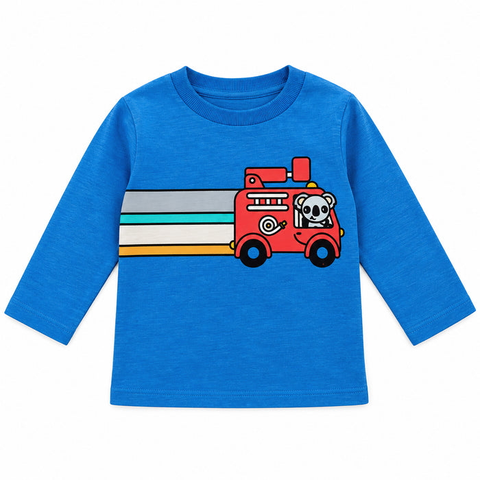 NXT Boy Blue Fire Truck Printed Full Sleeve Shirt