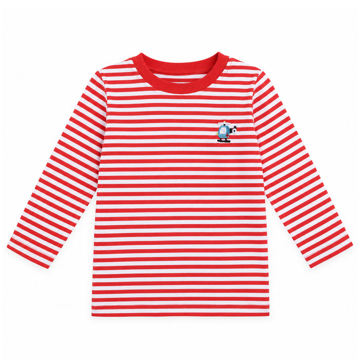 NXT Boy Red and White Lining Helicopter Embroidery Full Sleeve Shirt