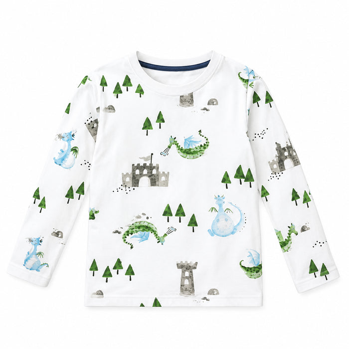 NXT Boy White Dragon & Castle Tee Printed Full Sleeve T-Shirt