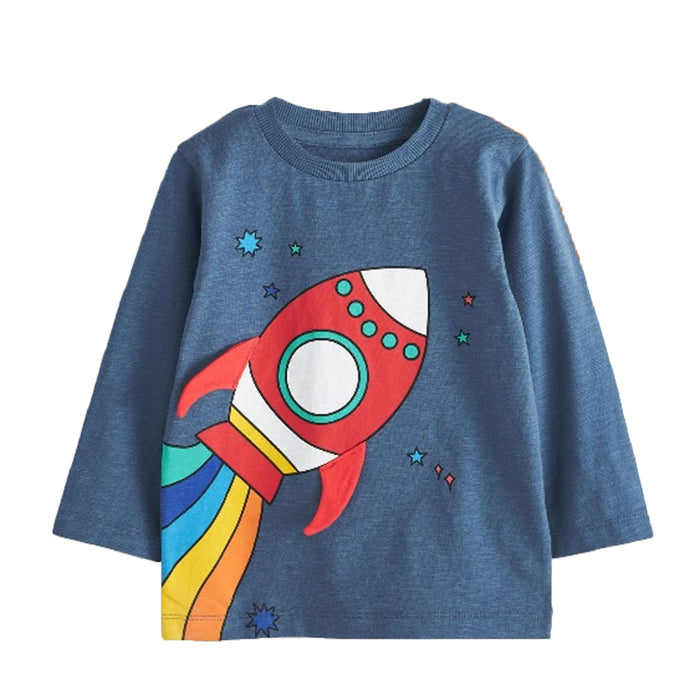 NXT Boy Blue Red Rocket Printed Full Sleeve Shirt