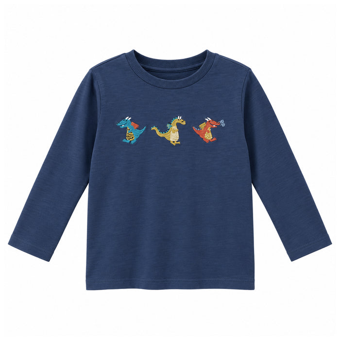 NXT Boy Blue Dino Embroidery Full Sleeves Shirt