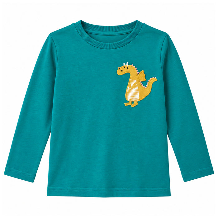 NXT Boy Green Dino Embroidery Full Sleeves Shirt