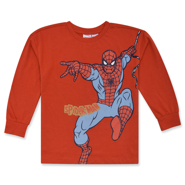 MAR VEL Boy Red Spiderman Printed Full Sleeves T Shirt