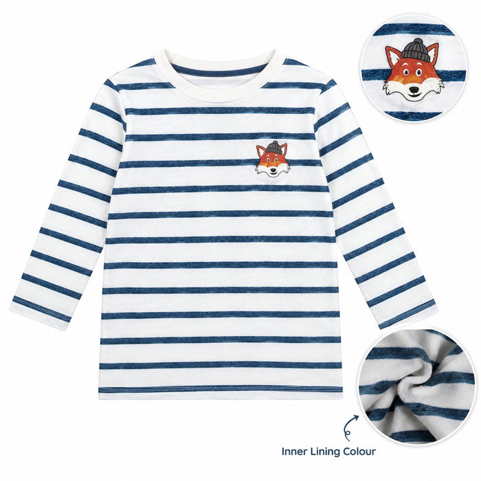 CA Boy White Blue Lining Fox Face Printed Full Sleeves Shirt