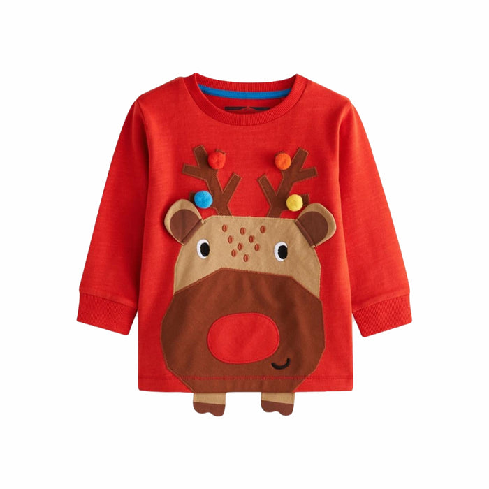 NXT Boy Red Deer Embroidery Patch Full Sleeve T-Shirt