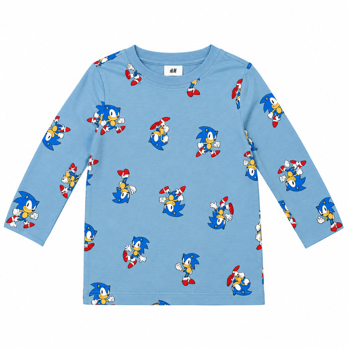 H&M Boy Blue Sonic Character Printed Full Sleeve T-Shirt