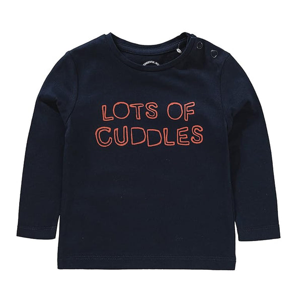 Boy Full Sleeves Dark Blue Jersey Cotton T-Shirt With Lots Of Cuddles Print