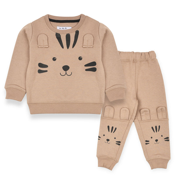 5 10 15 KIDS Tiger Face Brown Fleece Track Suit