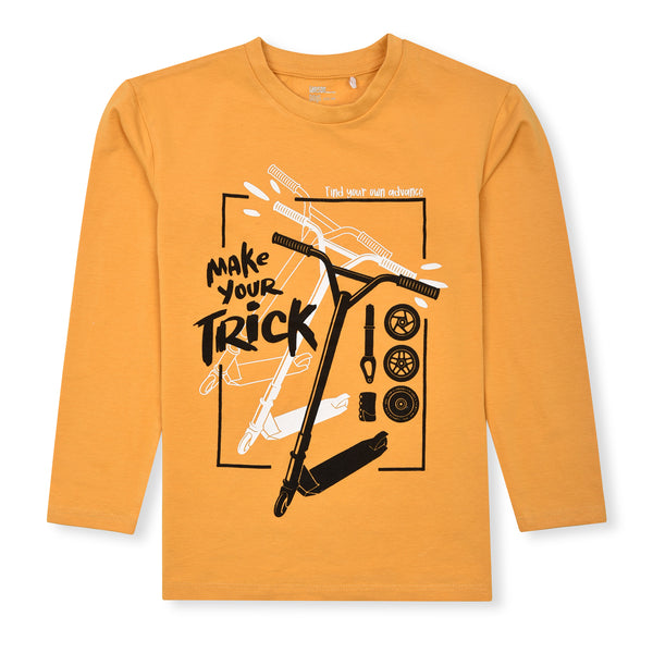 Boy Yellow Skate Board Printed Long Sleeves T-Shirt
