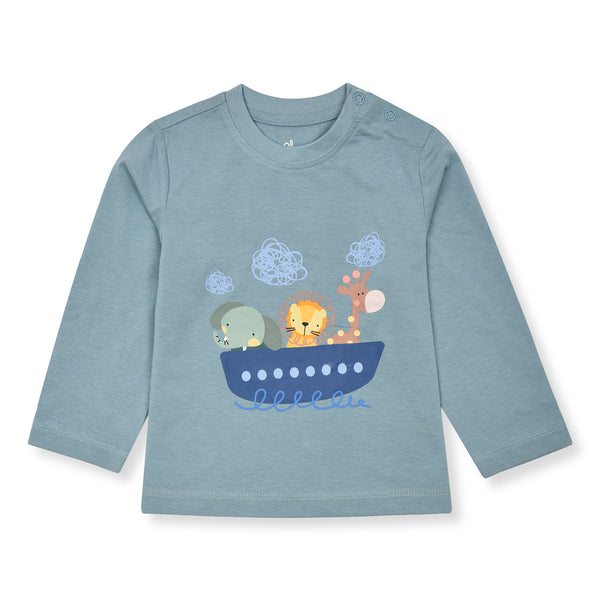 Boys Light Sea Green With Elephant Tiger On Boat T-Shirt