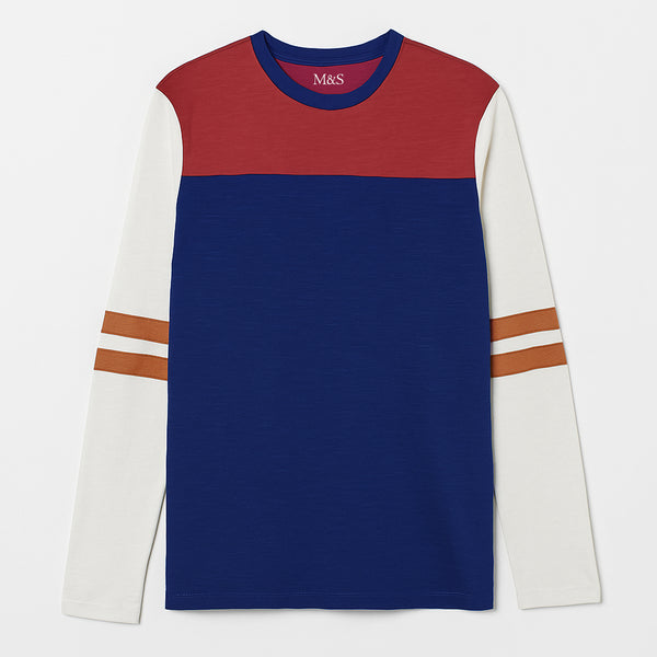 MS Boy Mahroon Blue With Off-White Sleeves T-shirt