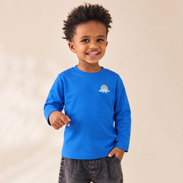 Boy Blue Dino Embroidery Full Sleeves Shirt