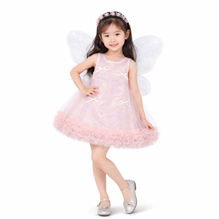 GIrl Baby Pink Sequance Net Fancy Frock