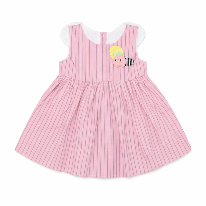 Girl Pink Honey Bee Patch Sleeveless Frock