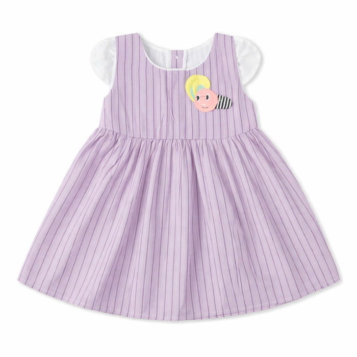 Girl Purple Honey Bee Patch Sleeveless Frock