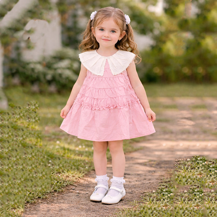 Girl Pink Cream Shoulder Fancy Frock