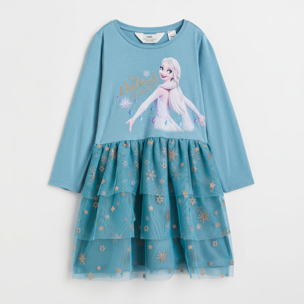 HM Girl Disney Princess Printed With Fancy Gliteish Net – TinyTikes.pk
