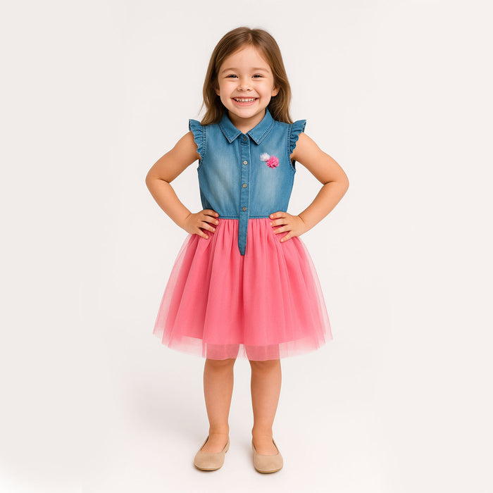 FN Denim Blue Fancy Frock With Net