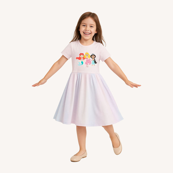 Girl Mermaids Printed Colorful Net Fancy Frock