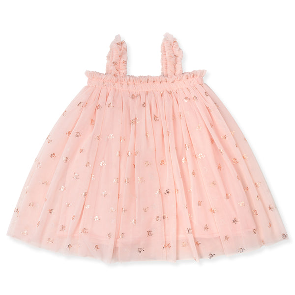 NXT Girl Peach Glitter Flower Print Fancy Frock