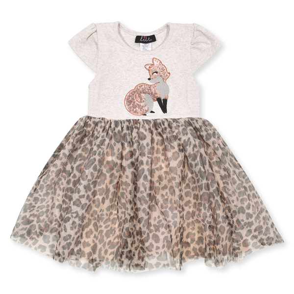 Girl Grey Color Fox Sequence Fancy Frock