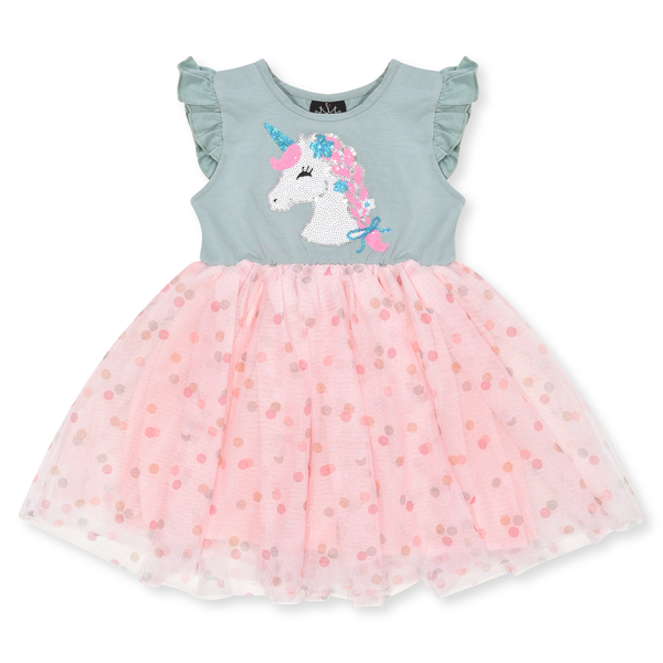 Girl Sea Green Unicorn Sequence Fancy Frock