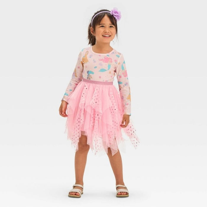 DIS NY Jasmine and Mermaid Print Frock With Fancy Net