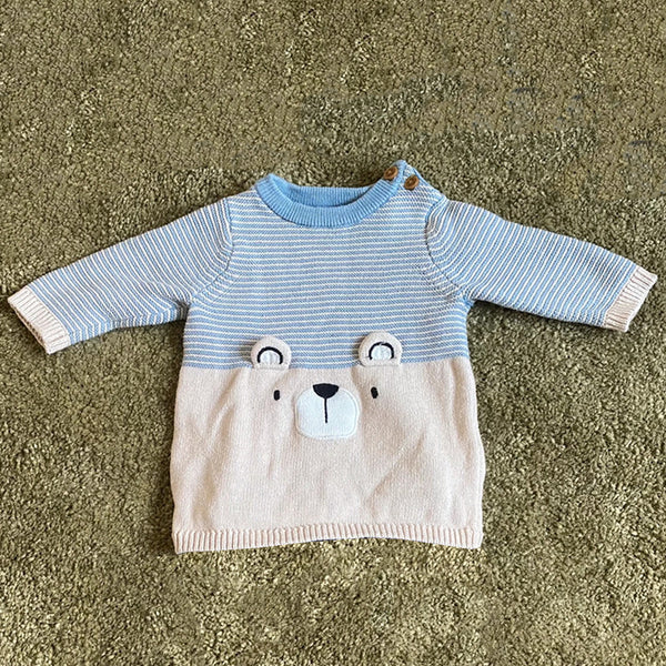 FF Baby Blue Grey Bear Side Button Sweater