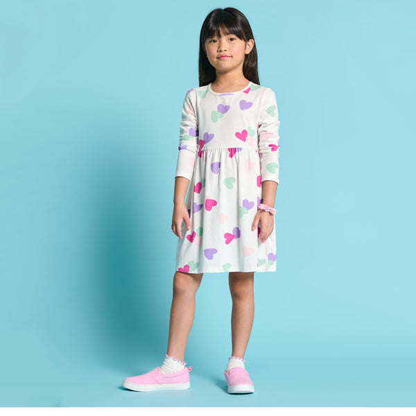 SNS Girl White Heart Printed Frock