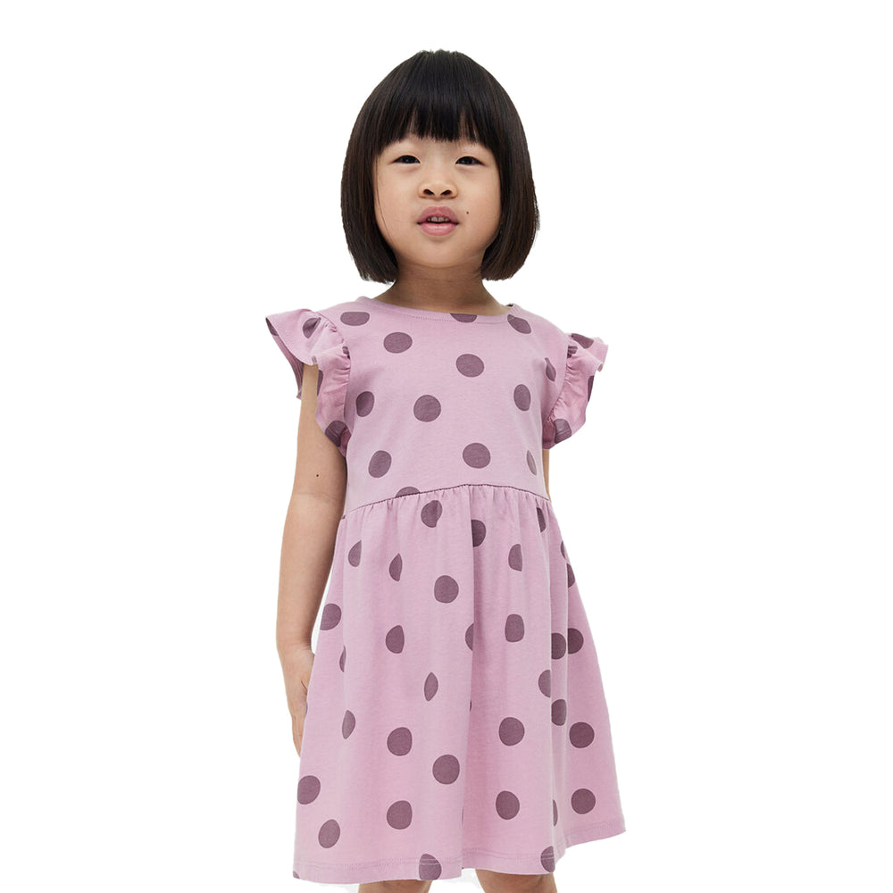 HM Girl Black Circle Printed Purple Frock