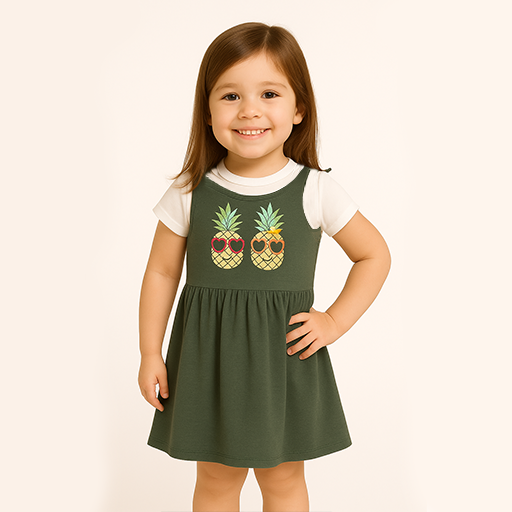 CA Girl Green Pineapple Printed Frock