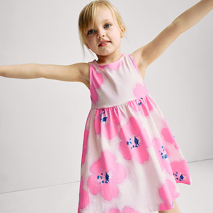 MS Girl Flowers Printed Pink Frock