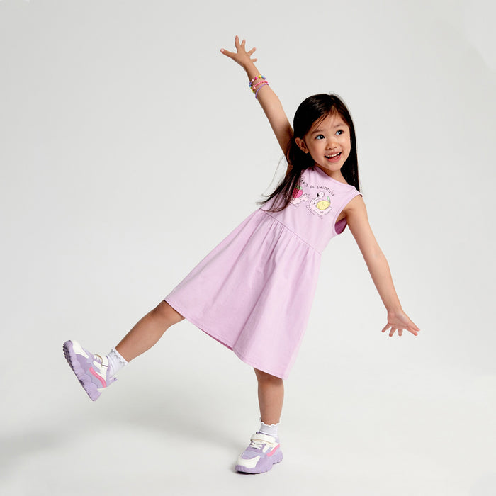 SIN SAY Girl Flamingo Printed Purple Frock