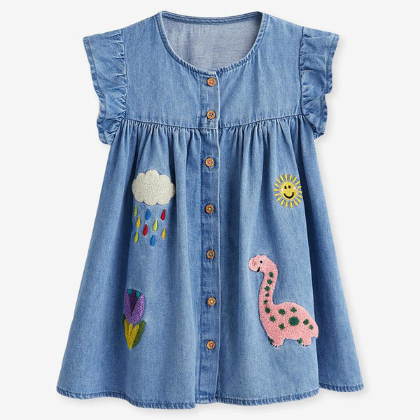 Little MVN Girls Denim Dress With Patches