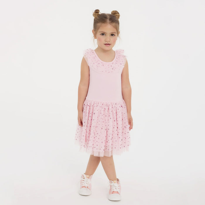 Girl Gliterish Star Printed Fancy Frock