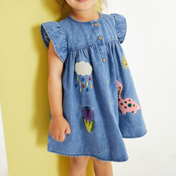 Little MVN Girls Denim Dress With Patches